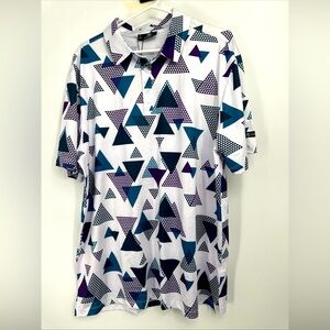 GREENSIDE GOLF Polo Shirt Sz XL SUMMER VIBES Teal Purple Abstract NEW $50